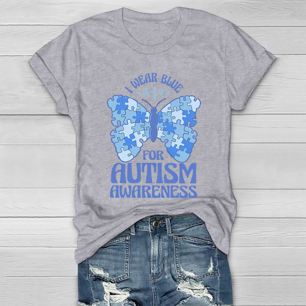 I Wear Blue For Autism Awareness Butterfly Healthwear T-shirt