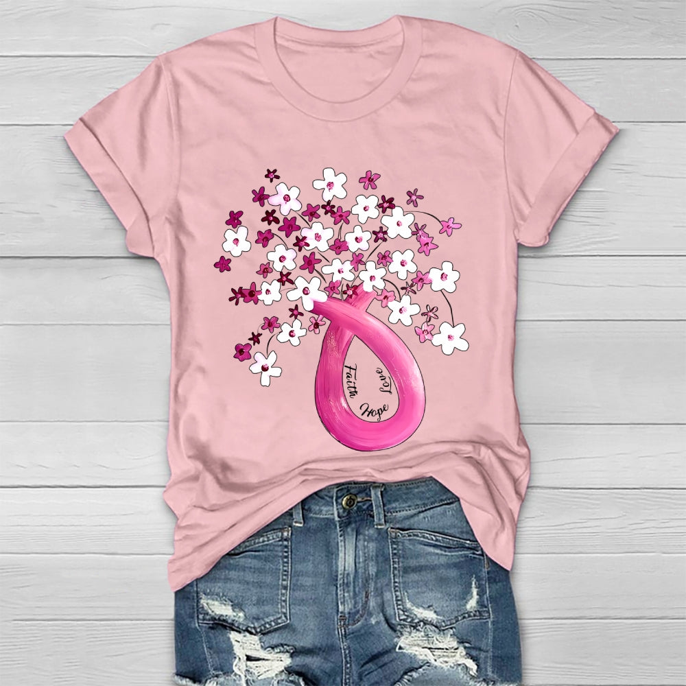 Faith Hope Love Pink Ribbon Flowers Healthwear T-shirt