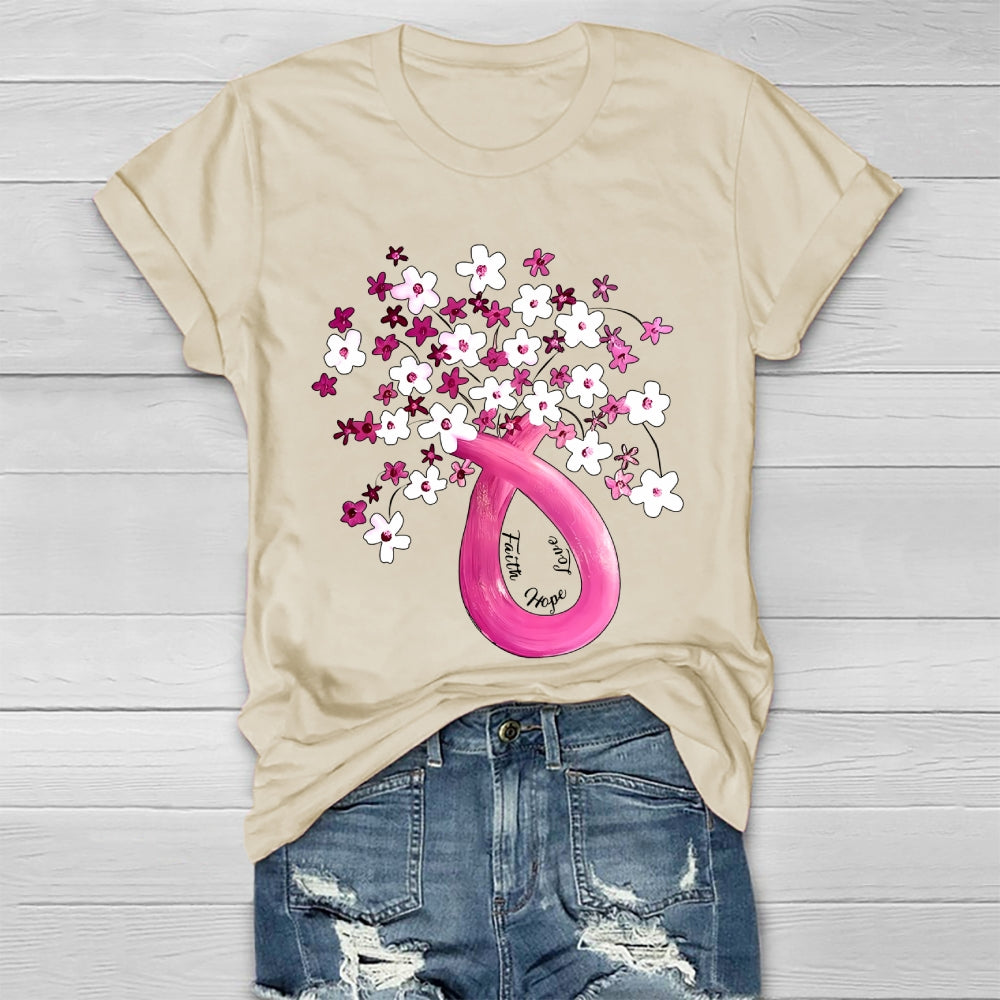 Faith Hope Love Pink Ribbon Flowers Healthwear T-shirt