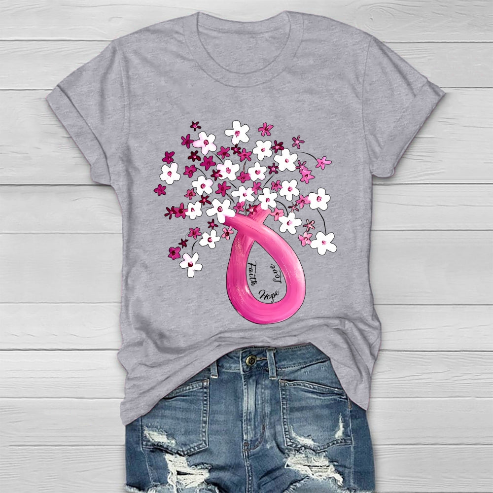 Faith Hope Love Pink Ribbon Flowers Healthwear T-shirt