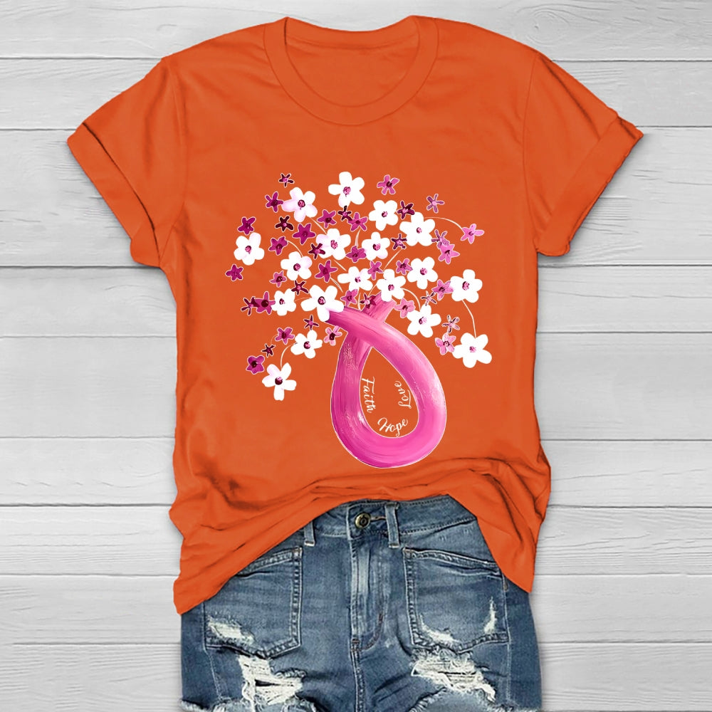 Faith Hope Love Pink Ribbon Flowers Healthwear T-shirt