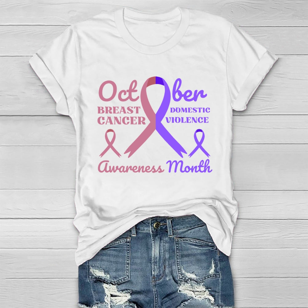 October Breast Cancer And Domestic Violence Awareness Month Healthwear T-shirt