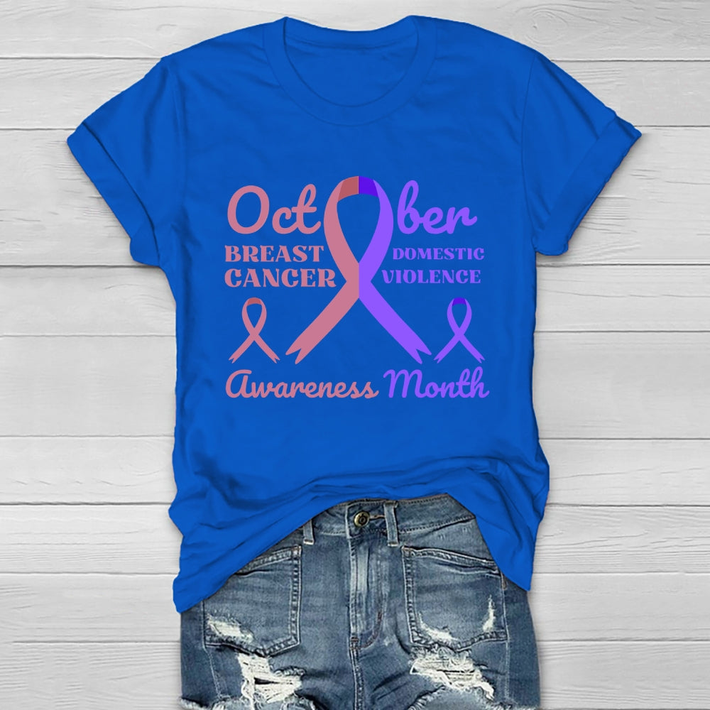 October Breast Cancer And Domestic Violence Awareness Month Healthwear T-shirt