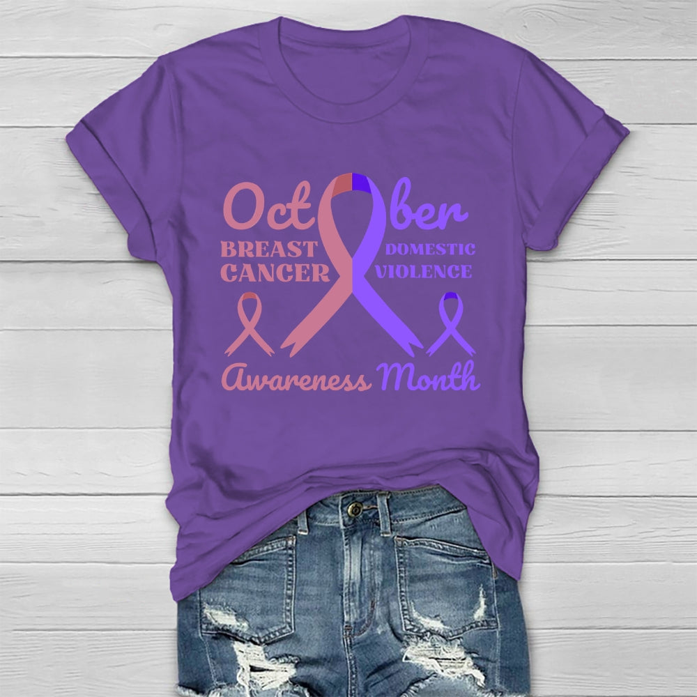 October Breast Cancer And Domestic Violence Awareness Month Healthwear T-shirt