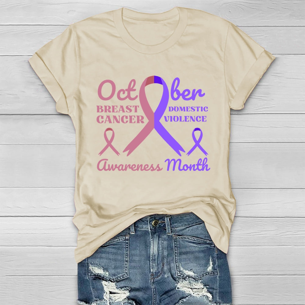 October Breast Cancer And Domestic Violence Awareness Month Healthwear T-shirt