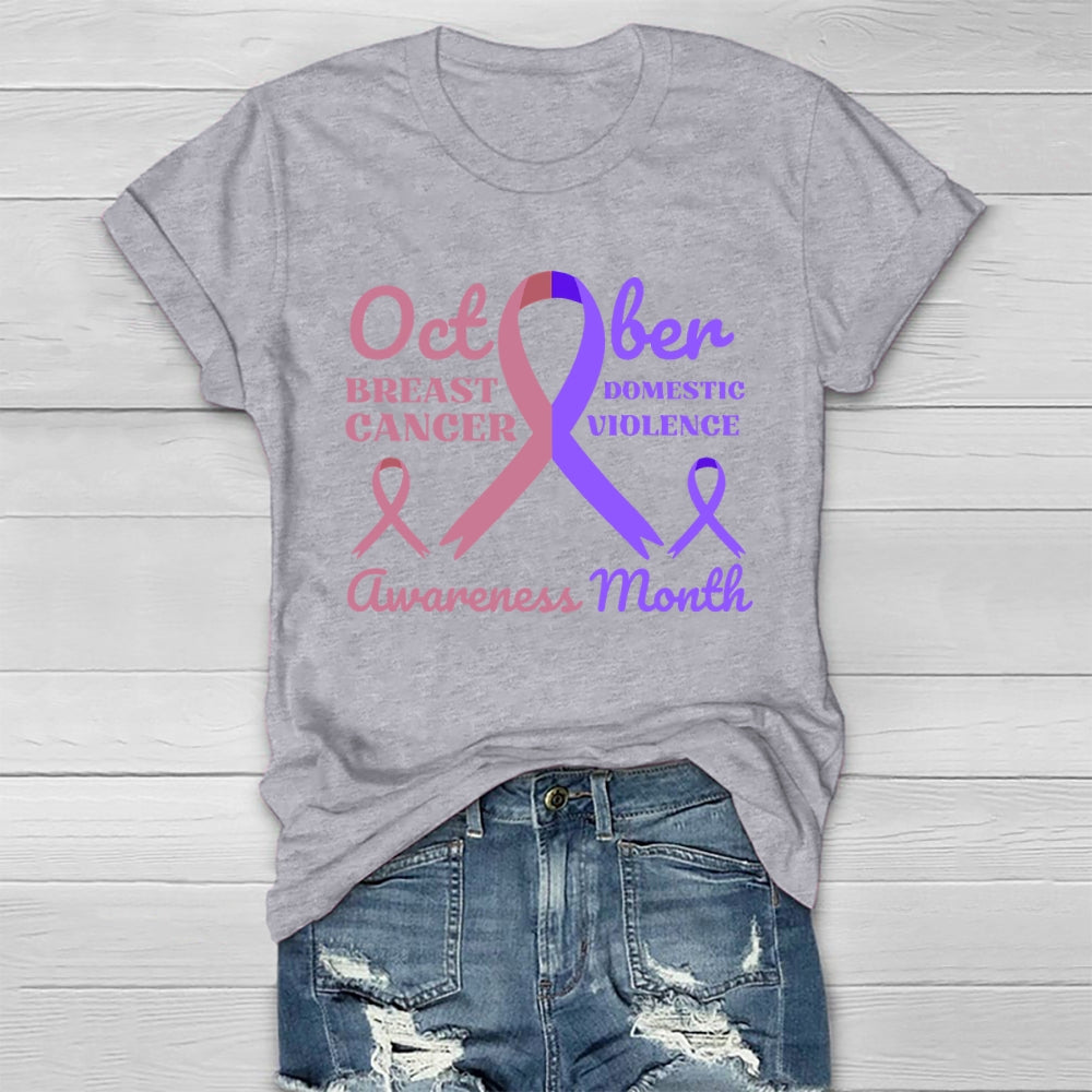 October Breast Cancer And Domestic Violence Awareness Month Healthwear T-shirt