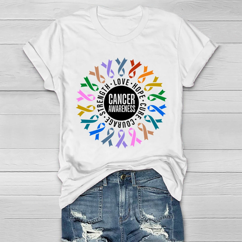 Cancer Awareness Love Hope Cure Courage Strength Ribbon Healthwear T-shirt