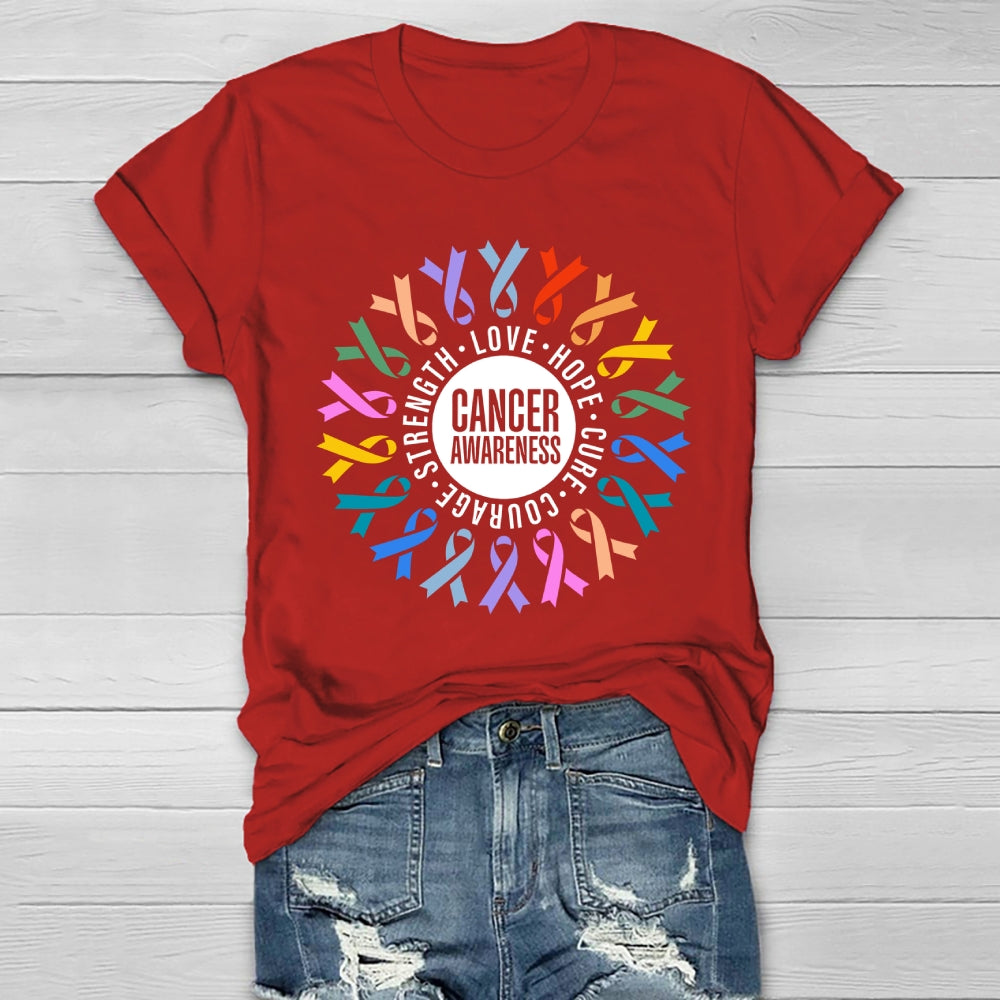 Cancer Awareness Love Hope Cure Courage Strength Ribbon Healthwear T-shirt