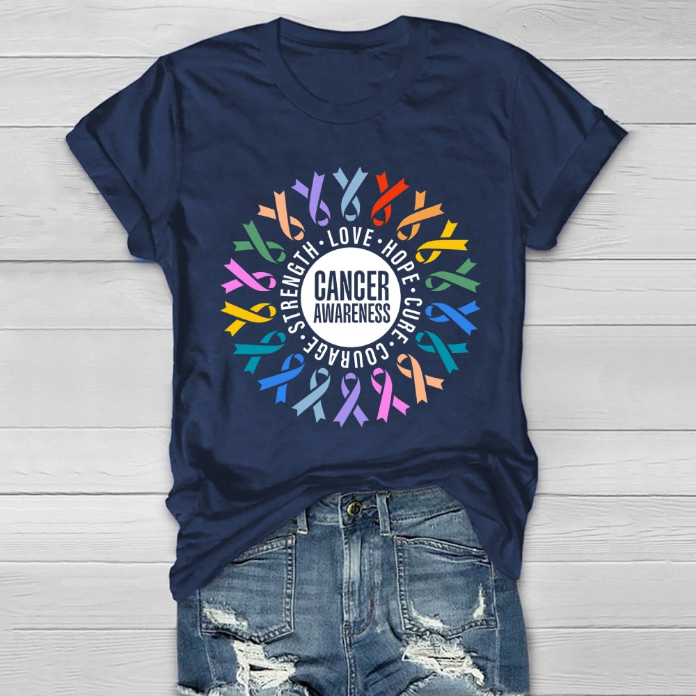Cancer Awareness Love Hope Cure Courage Strength Ribbon Healthwear T-shirt