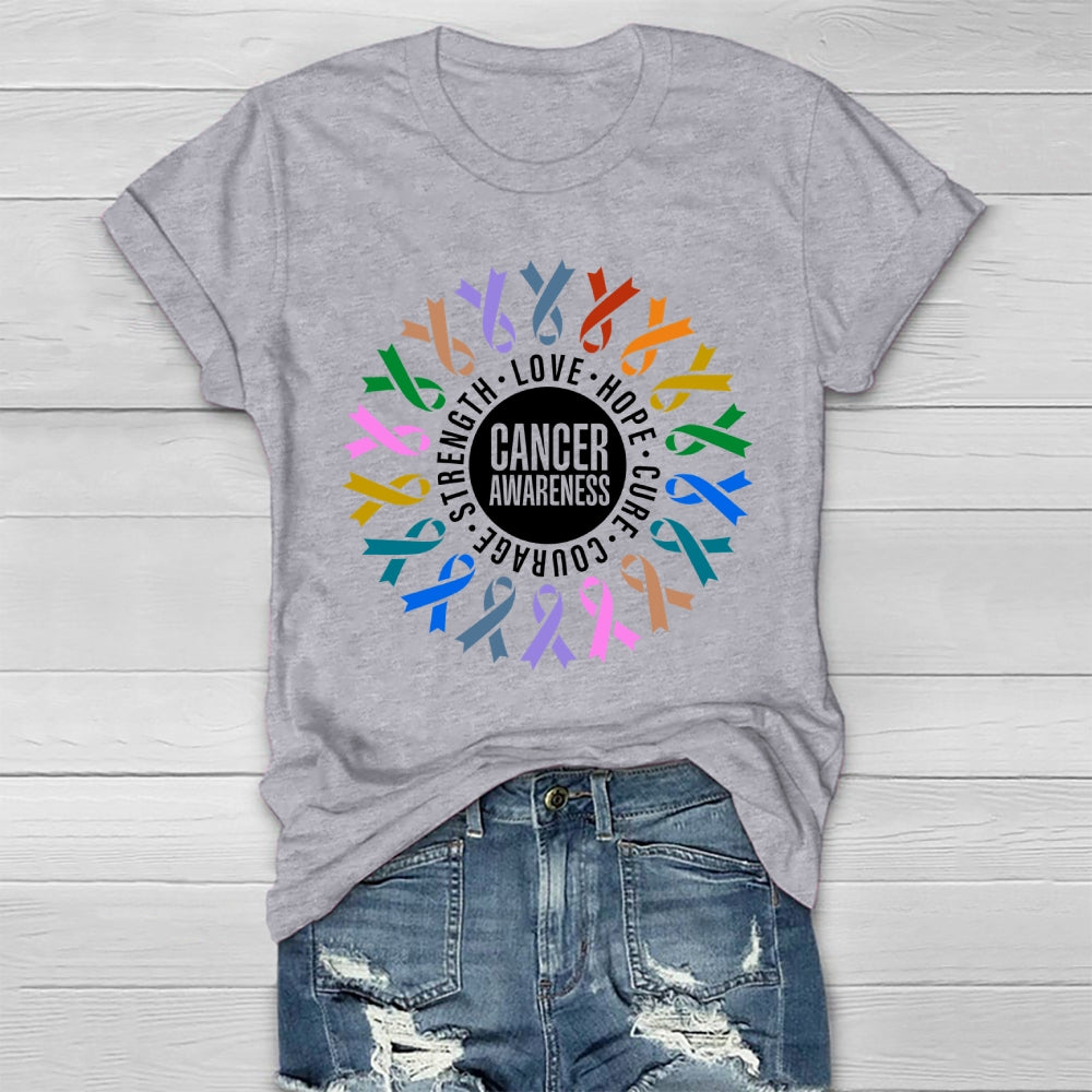 Cancer Awareness Love Hope Cure Courage Strength Ribbon Healthwear T-shirt