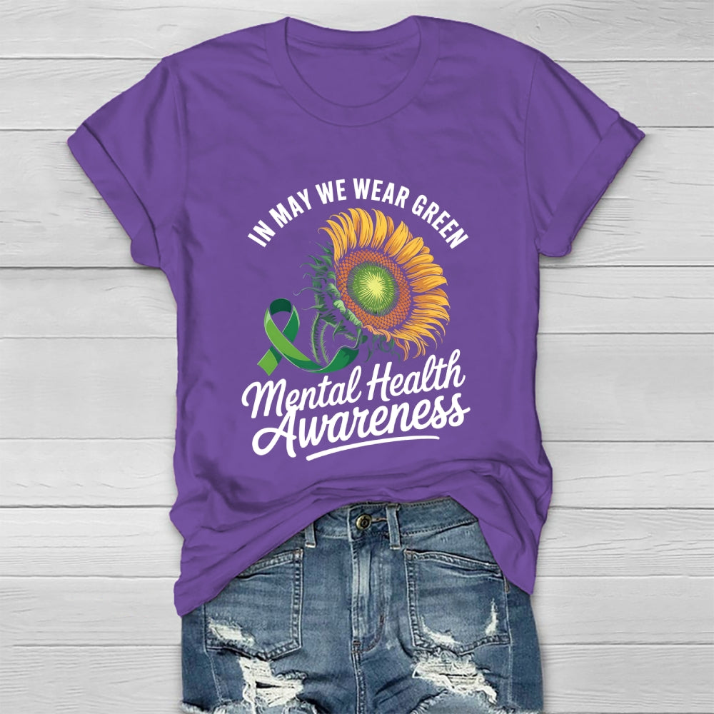 In May We Wear Green Mental Health Awareness Month Ribbon Healthwear T-shirt