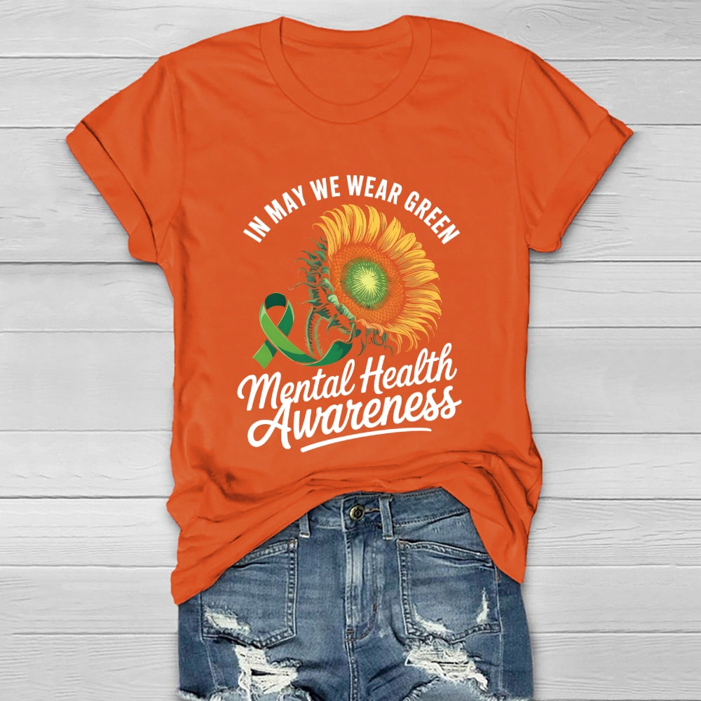 In May We Wear Green Mental Health Awareness Month Ribbon Healthwear T-shirt