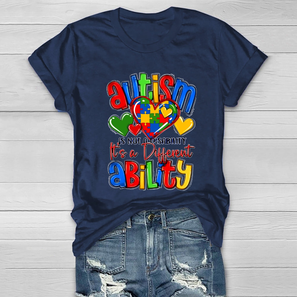 Autism It’s Not A Disability It’s A Different Ability Puzzle Heart Healthwear T-shirt