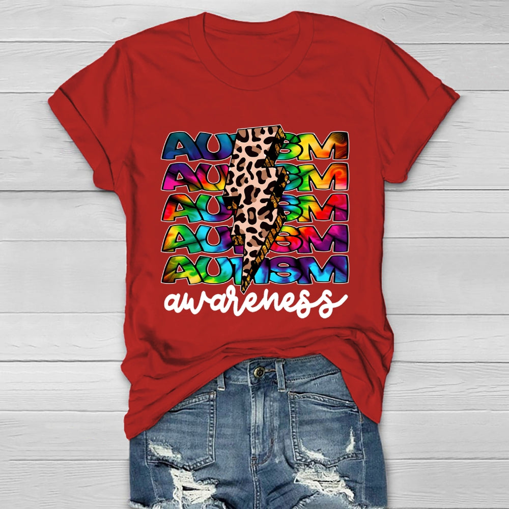 Autism Awareness Leopard Print Lightning Healthwear T-shirt