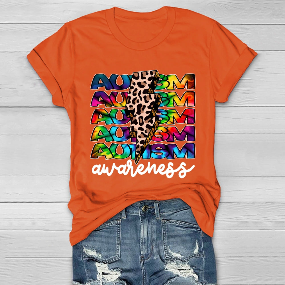 Autism Awareness Leopard Print Lightning Healthwear T-shirt