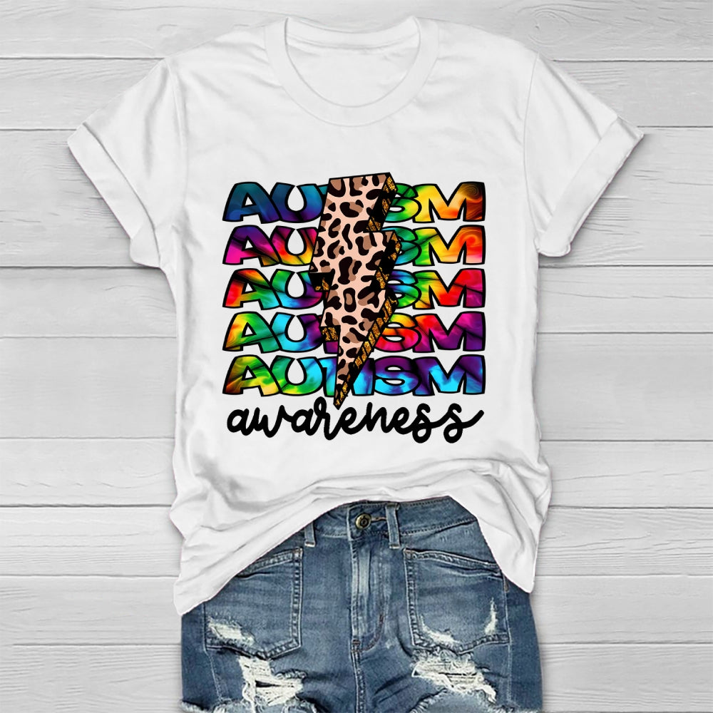 Autism Awareness Leopard Print Lightning Healthwear T-shirt
