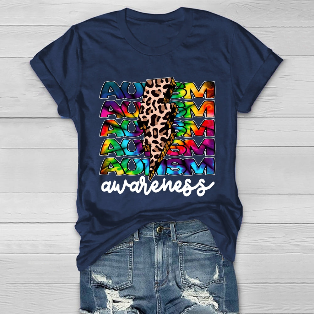 Autism Awareness Leopard Print Lightning Healthwear T-shirt