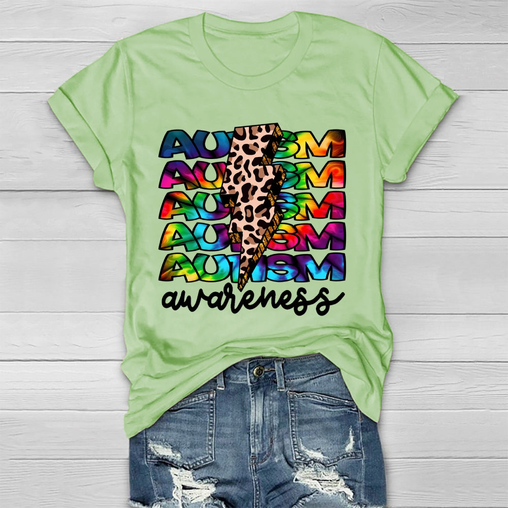 Autism Awareness Leopard Print Lightning Healthwear T-shirt