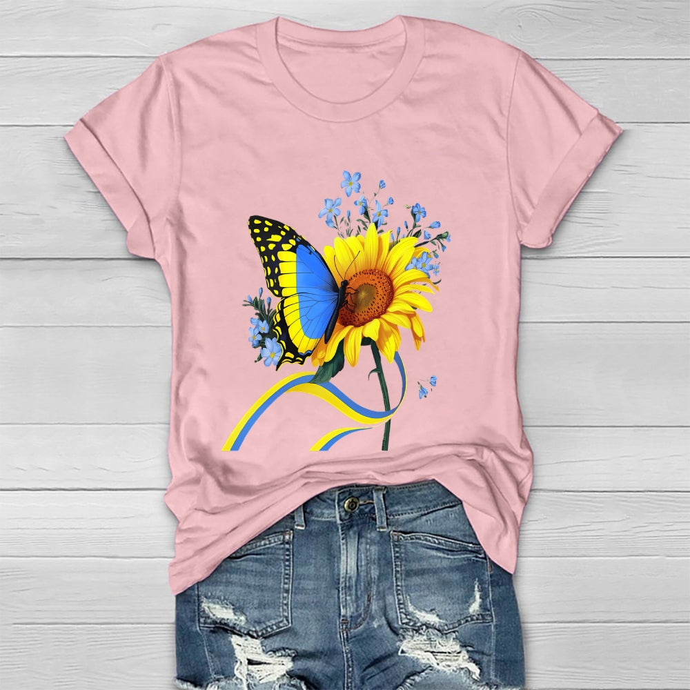Yellow Blue Ribbon Butterfly Sunflower Healthwear T-shirt