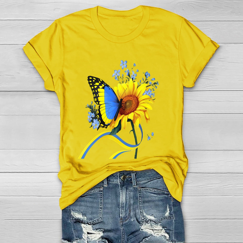 Yellow Blue Ribbon Butterfly Sunflower Healthwear T-shirt