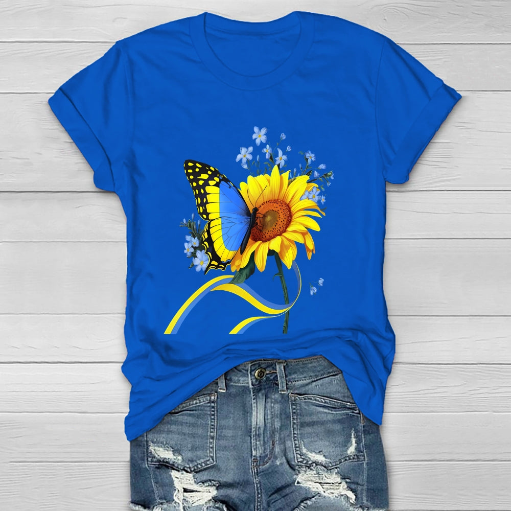 Yellow Blue Ribbon Butterfly Sunflower Healthwear T-shirt