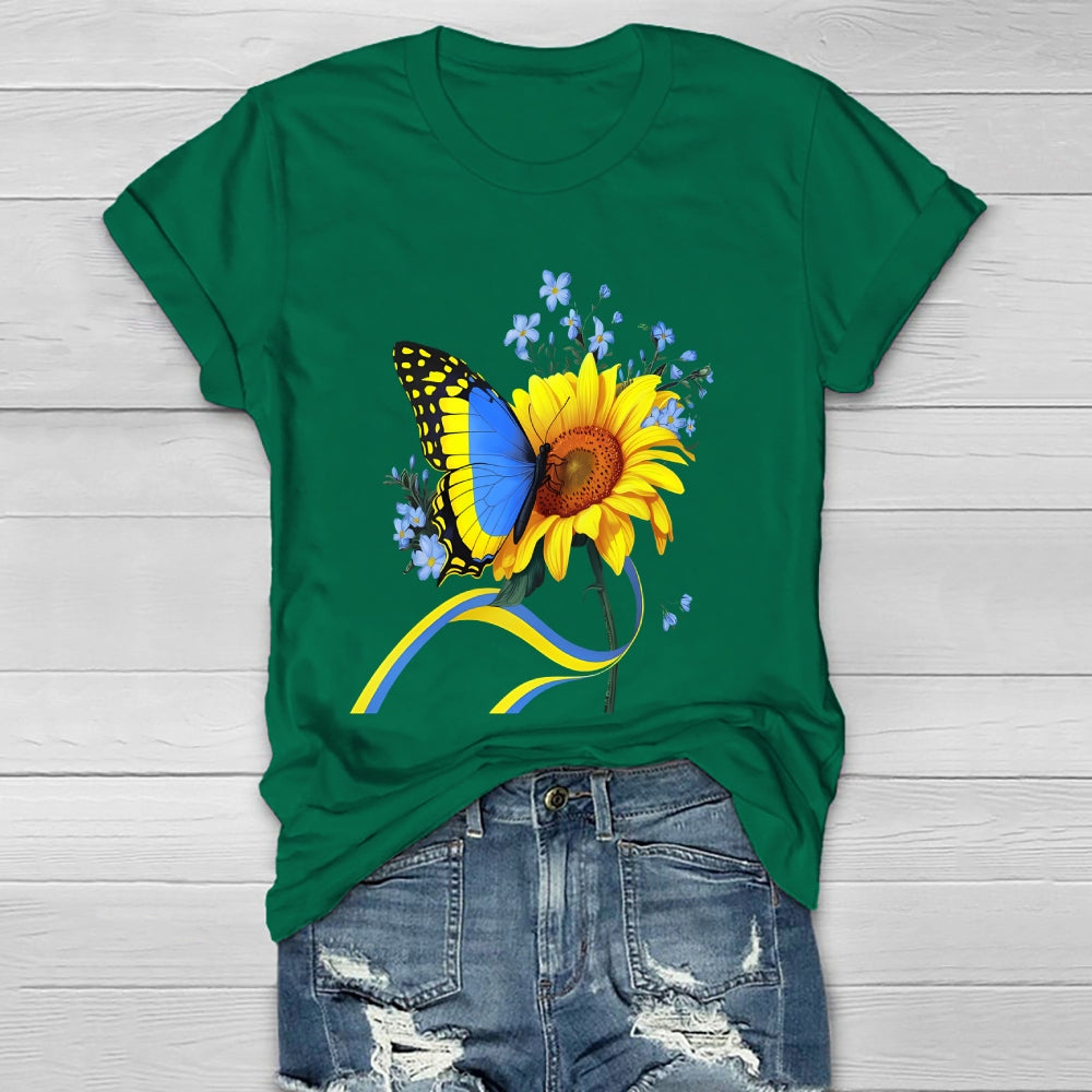 Yellow Blue Ribbon Butterfly Sunflower Healthwear T-shirt