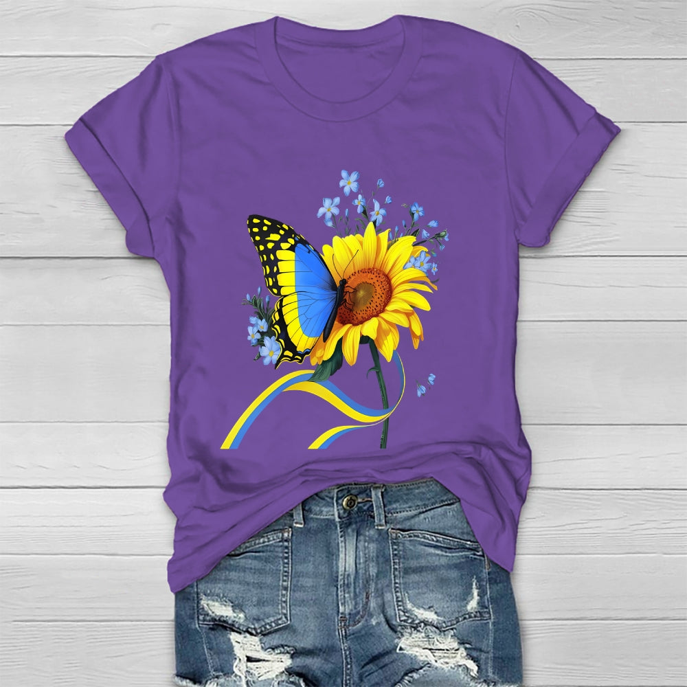 Yellow Blue Ribbon Butterfly Sunflower Healthwear T-shirt