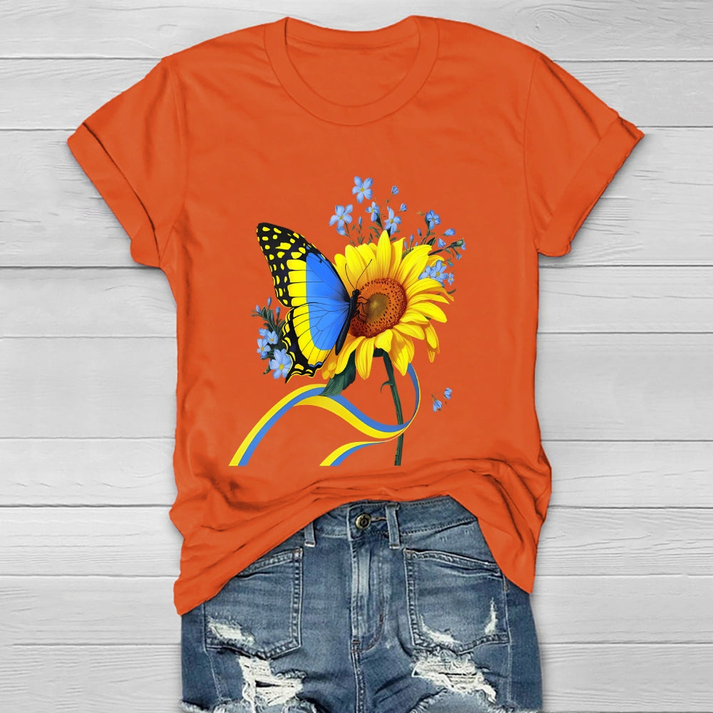 Yellow Blue Ribbon Butterfly Sunflower Healthwear T-shirt