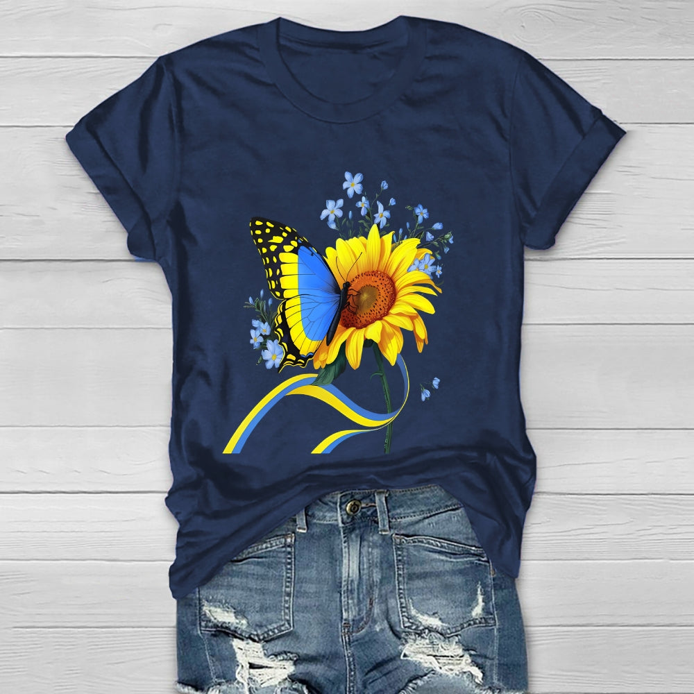 Yellow Blue Ribbon Butterfly Sunflower Healthwear T-shirt