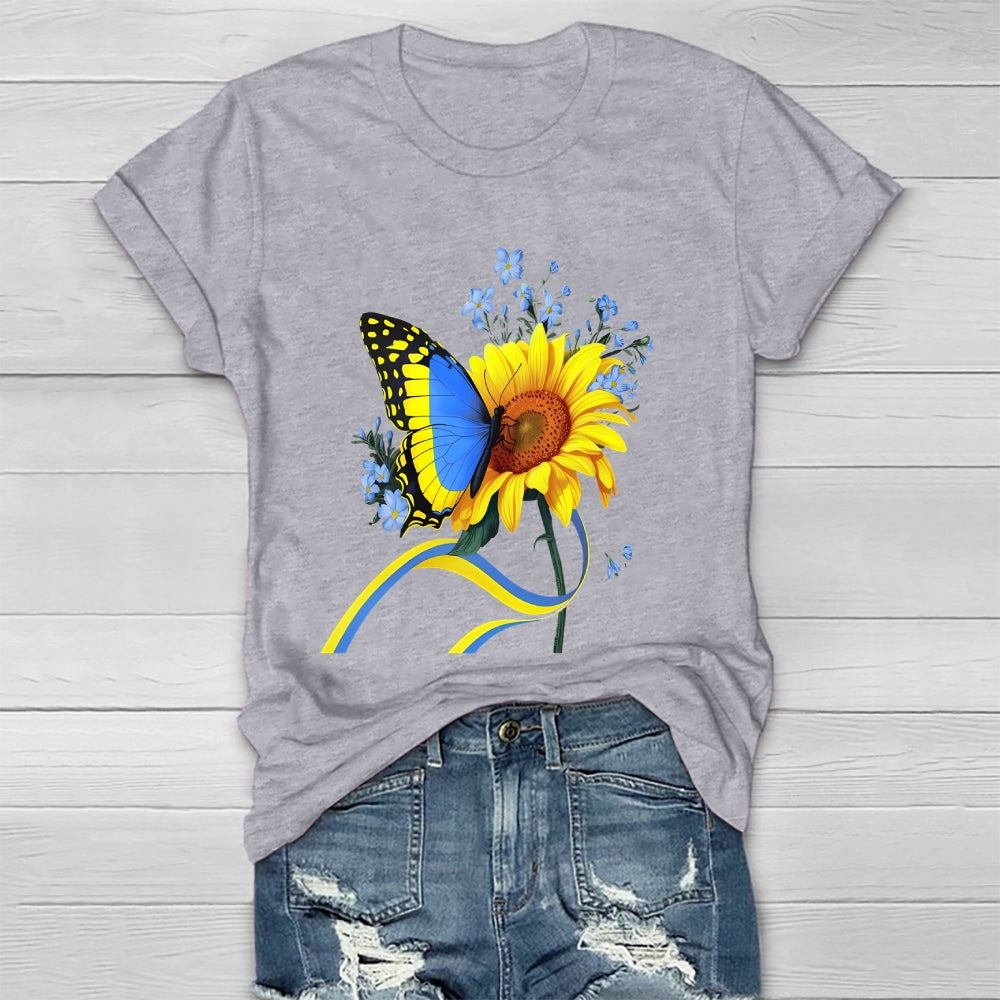 Yellow Blue Ribbon Butterfly Sunflower Healthwear T-shirt