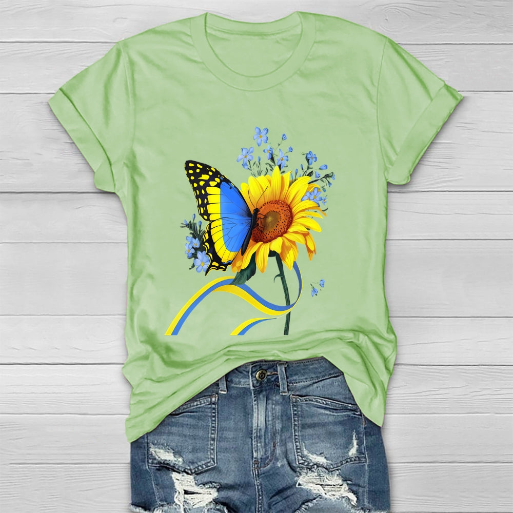 Yellow Blue Ribbon Butterfly Sunflower Healthwear T-shirt