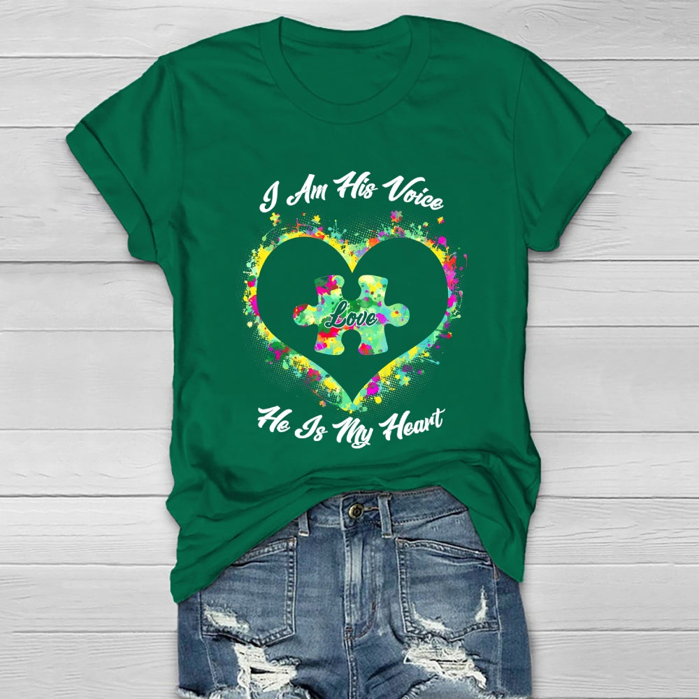 I Am His Voice He Is My Heart Autism Awareness Healthwear T-shirt