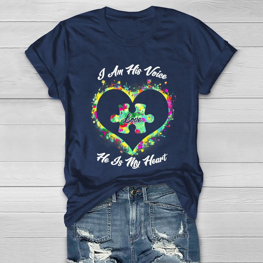 I Am His Voice He Is My Heart Autism Awareness Healthwear T-shirt