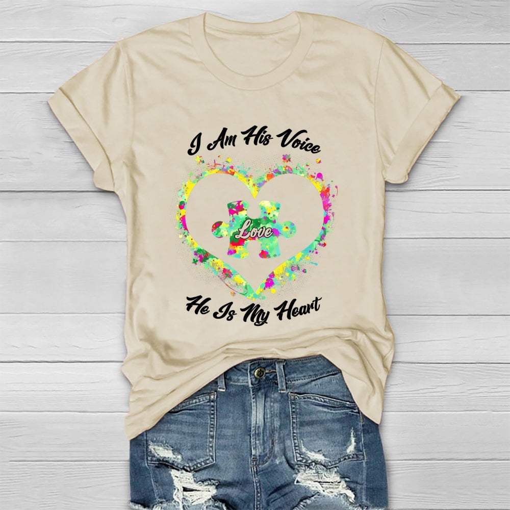 I Am His Voice He Is My Heart Autism Awareness Healthwear T-shirt