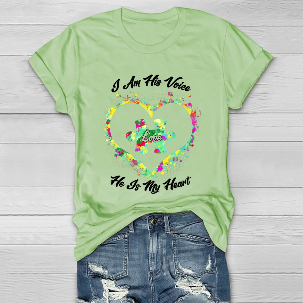 I Am His Voice He Is My Heart Autism Awareness Healthwear T-shirt