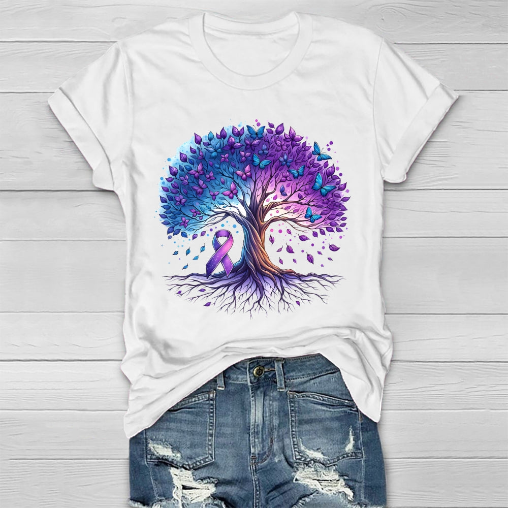 Teal Purple Ribbon Butterfly Tree Healthwear T-shirt