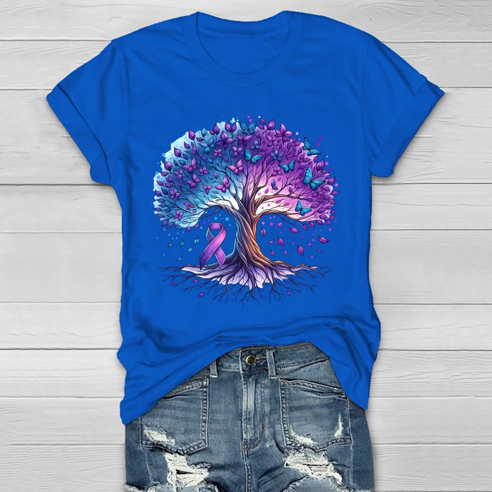 Teal Purple Ribbon Butterfly Tree Healthwear T-shirt