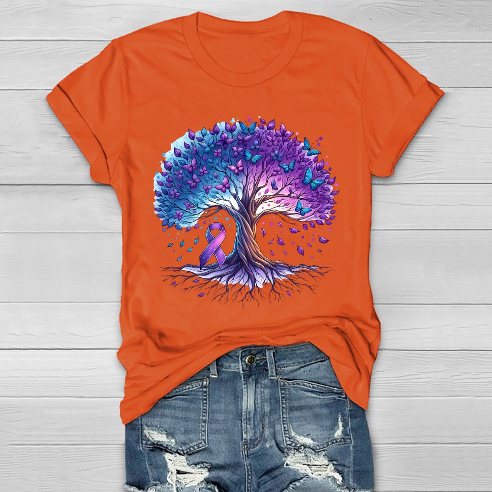 Teal Purple Ribbon Butterfly Tree Healthwear T-shirt