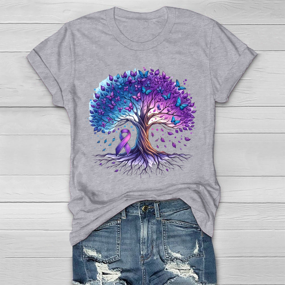 Teal Purple Ribbon Butterfly Tree Healthwear T-shirt