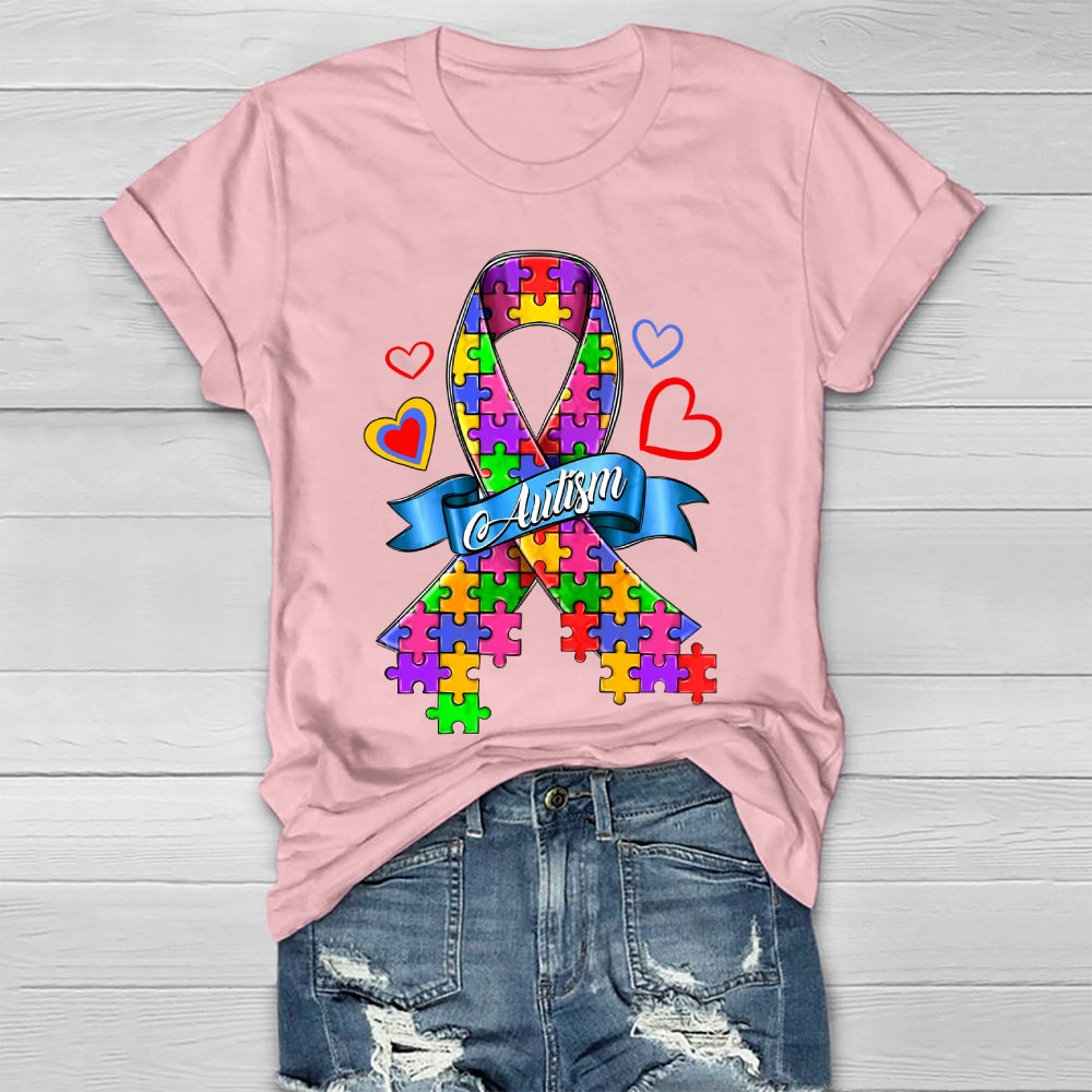 Autism Love Heart Puzzle Ribbon Healthwear T-shirt