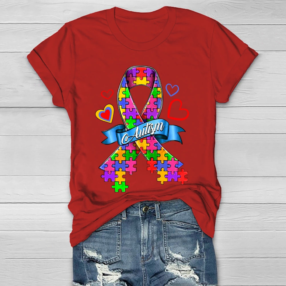 Autism Love Heart Puzzle Ribbon Healthwear T-shirt