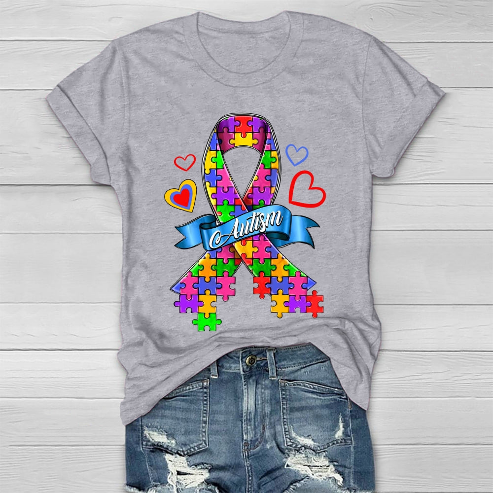 Autism Love Heart Puzzle Ribbon Healthwear T-shirt