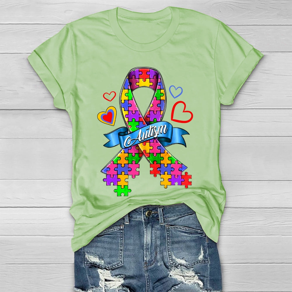 Autism Love Heart Puzzle Ribbon Healthwear T-shirt