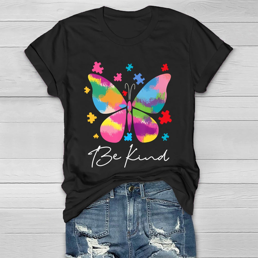 Be Kind Colorful Butterfly Puzzle Healthwear T-shirt