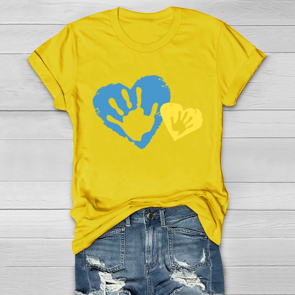 Yellow Blue Heart Handprint Healthwear T-shirt