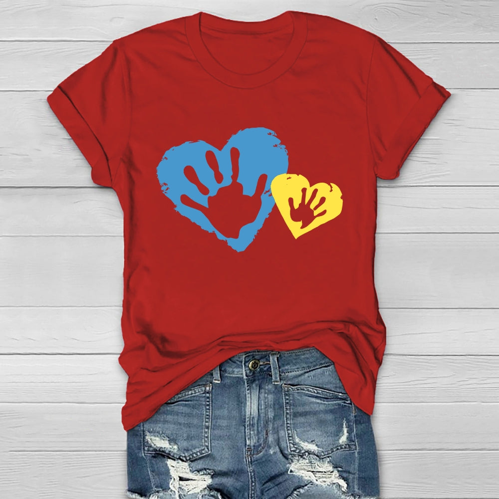 Yellow Blue Heart Handprint Healthwear T-shirt