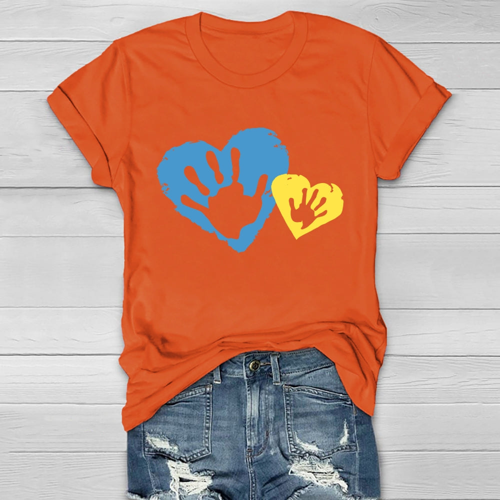 Yellow Blue Heart Handprint Healthwear T-shirt
