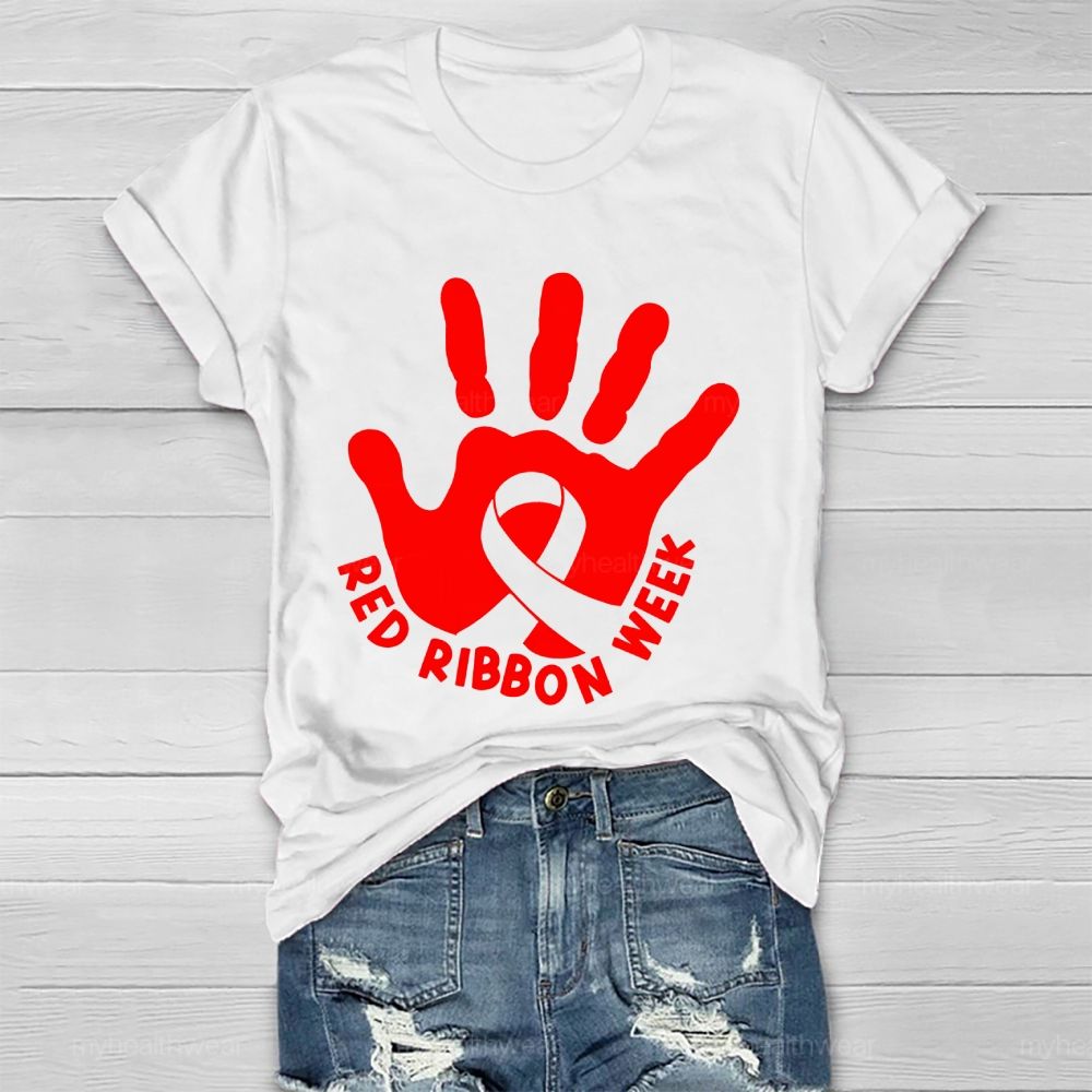 Red Ribbon Week Handprint Healthwear T-shirt