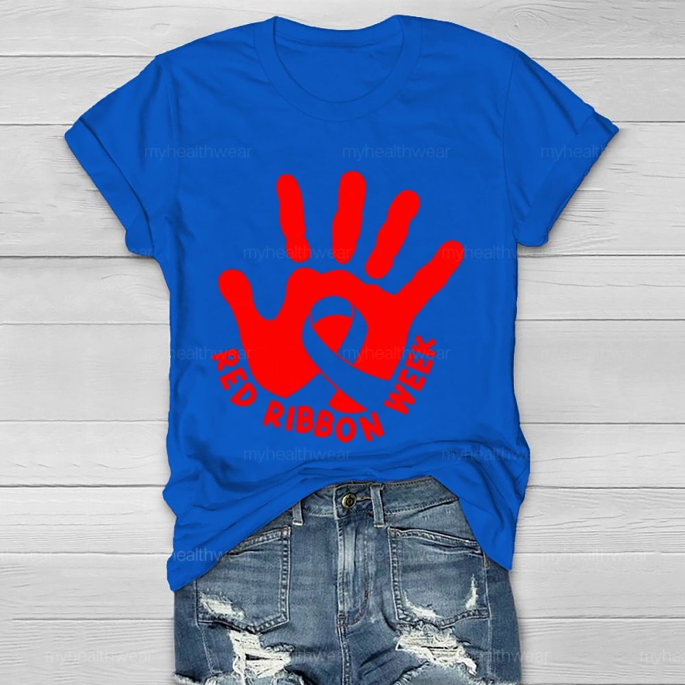 Red Ribbon Week Handprint Healthwear T-shirt