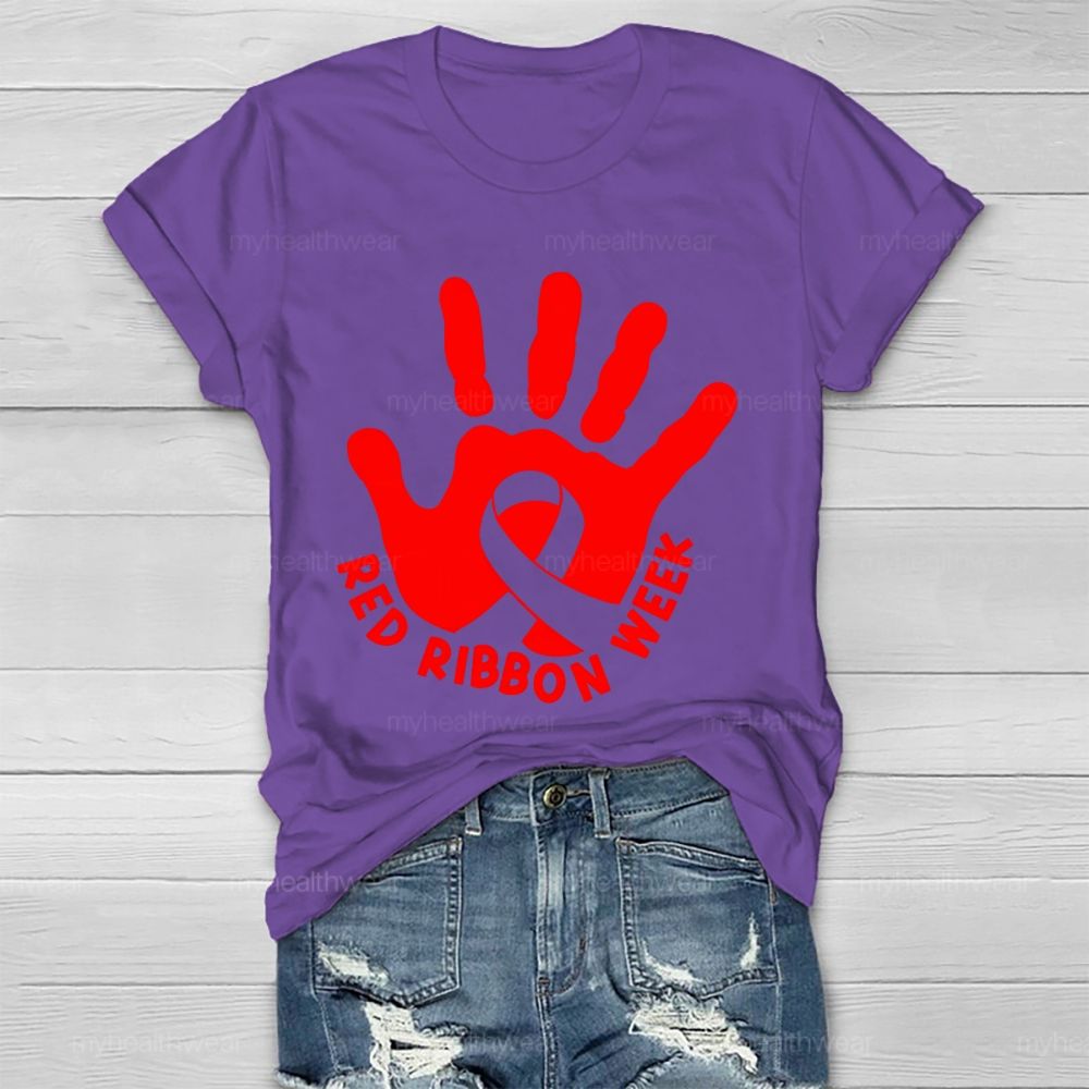 Red Ribbon Week Handprint Healthwear T-shirt